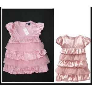 Baby Gap short sleeve light pink satin tulle ruffle party holiday dress 12-18 mo